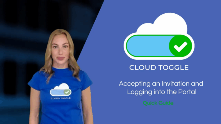Cloud Toggle title slide with presenter and logo: Accepting an Invitation and Logging into the Portal