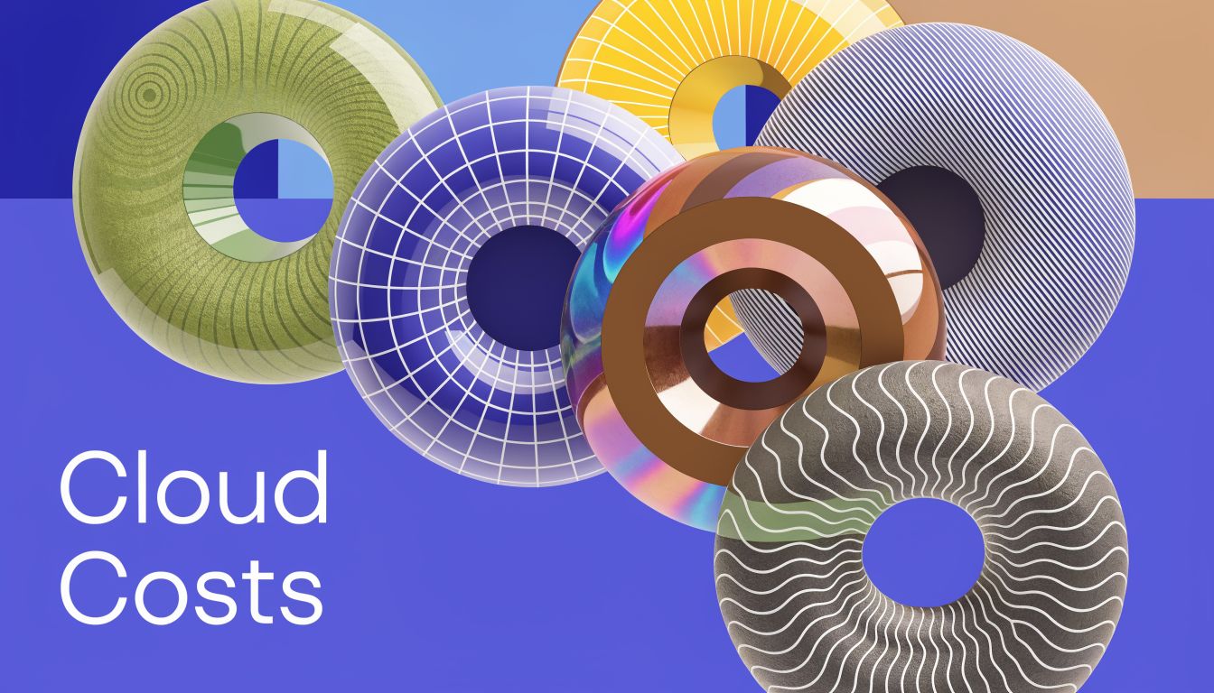 A digital illustration featuring colorful, abstract toroidal shapes floating against a vibrant blue background.