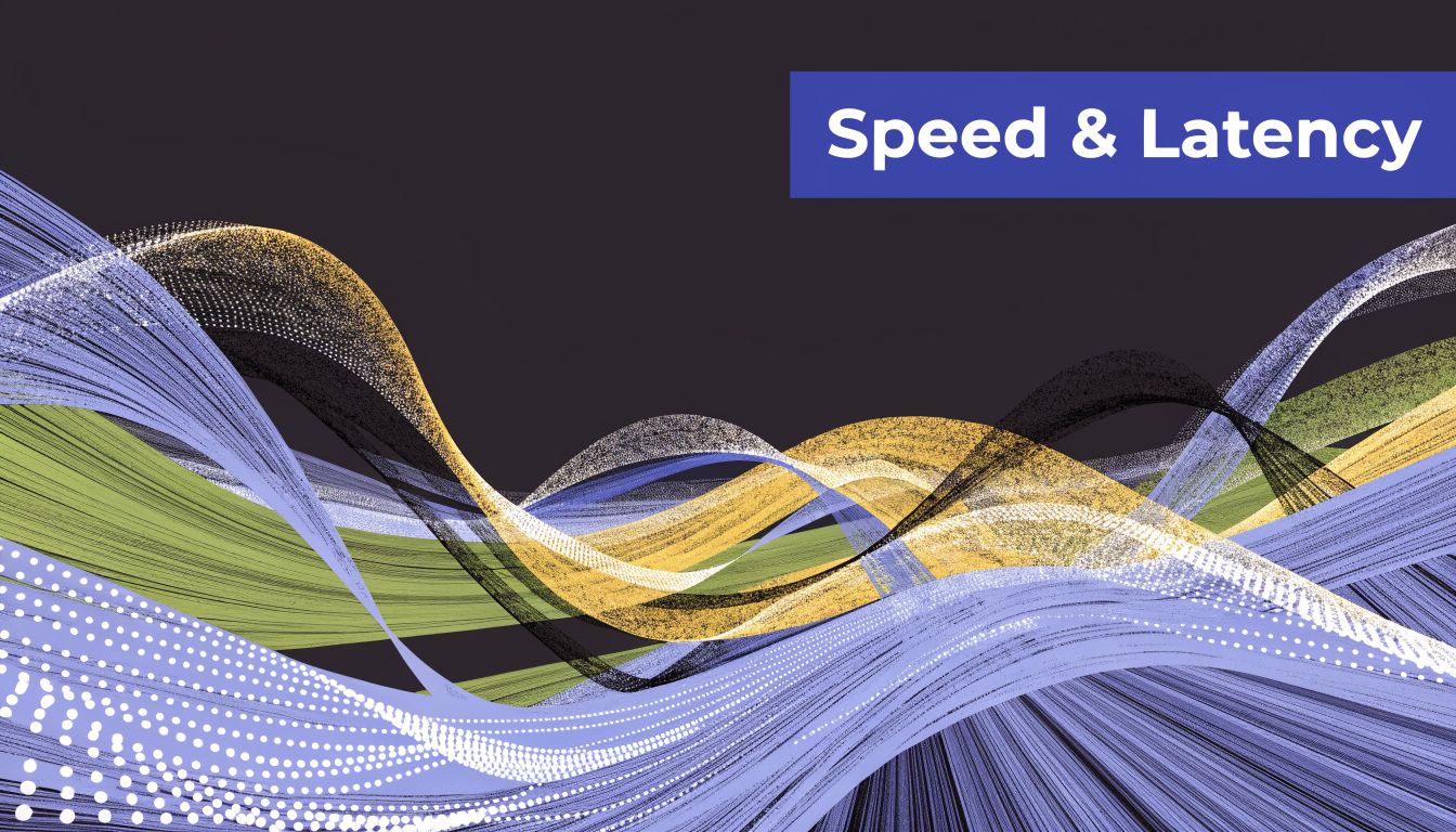 Abstract visualization of waves with the text Speed & Latency on a dark background.