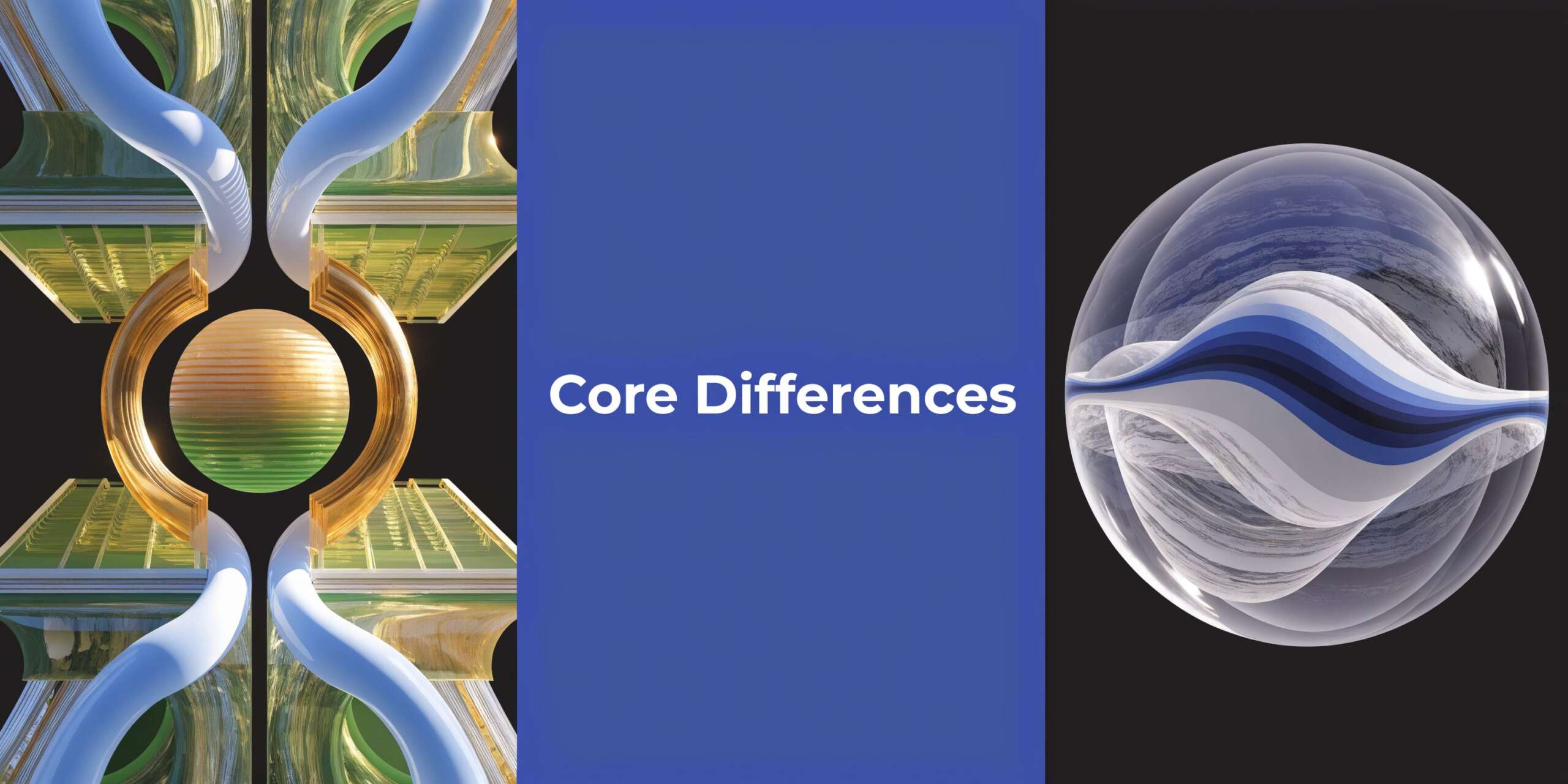 A digital art composition comparing abstract elements against a blue background with the text Core Differences.