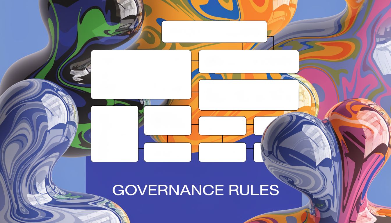 A blank governance rules chart template displayed over a vibrant, abstract, fluid 3D background design.